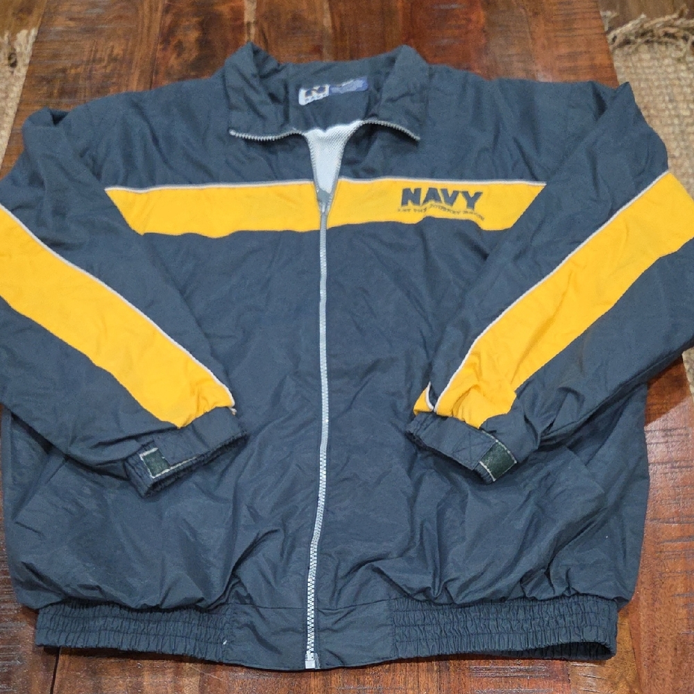 Vintage Navy Blue and Yellow Lightweight Jacket
